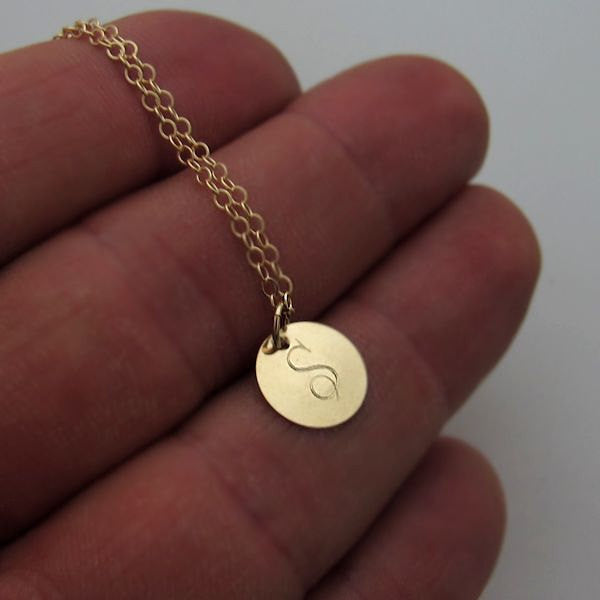 1 inch Engravable 14K Gold Monogram Disc Charm Necklace