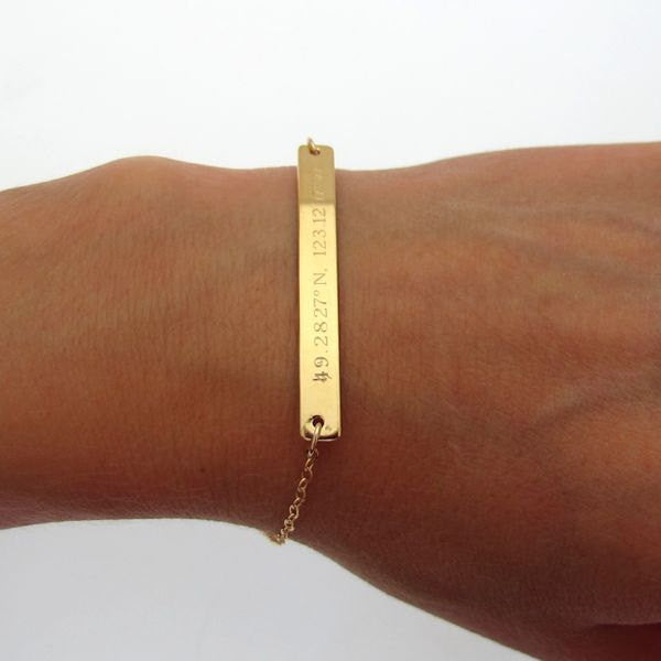 Buy Skinny Gold Bar Bracelet Personalised Bar Bracelet Silver Name Bracelet  Long Bar Bracelet Coordinates Bracelet Online in India - Etsy