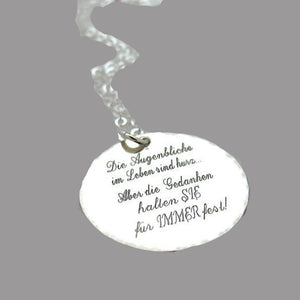 Engraved round silver pendant necklace